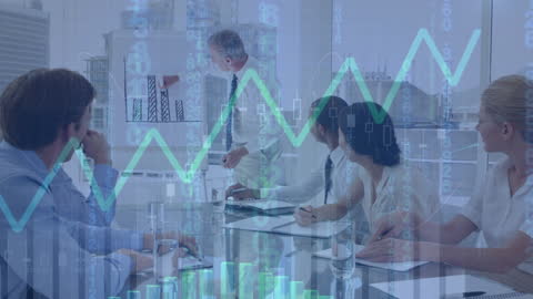 Business Professionals Analyzing Data with Financial Graph Animation