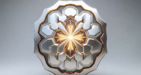 Pulsing Metallic Medallion with Glowing Luminous Flares