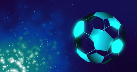 Futuristic digital football with neon glow in space