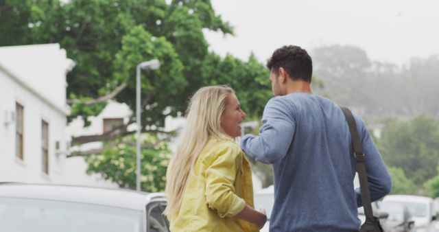 Couple Walking in Urban Street Laughing and Embracing - Download Free Stock Images Pikwizard.com