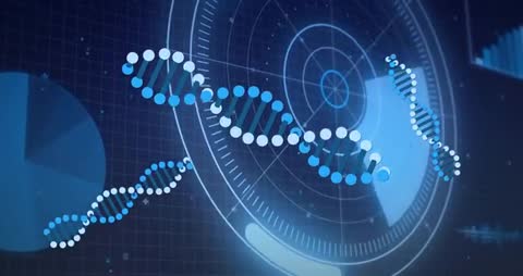 Futuristic Digital Display Showcasing DNA Helices