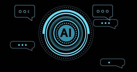 Neon ai hub pulsing on digital dashboard with cyan chat bubbles futuristic interface