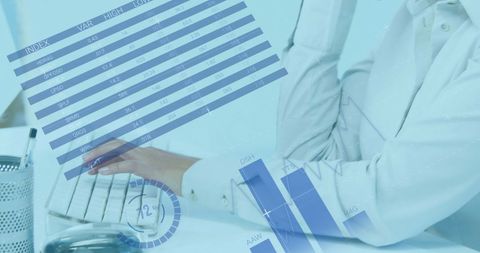 Businesswoman analyzing digital data on headset