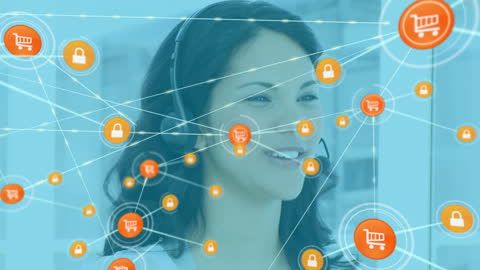 Digital Networking with Woman on Headset in Office