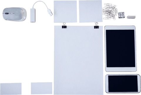 transparent background office supplies layout with devices and blank papers - Download Free Stock Videos Pikwizard.com