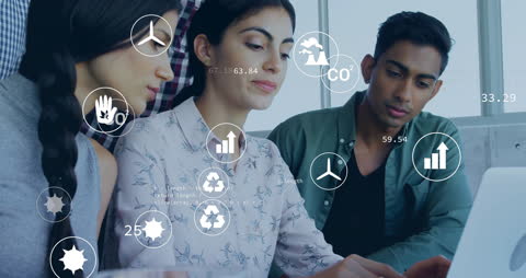 Diverse Team Analyzing Environmental Data Visualization