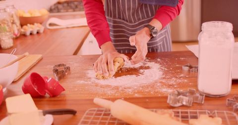 Joyful Home Baking Kneading Dough on Kitchen Counter - Download Free Stock Images Pikwizard.com