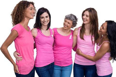 Diverse Women Celebrating Breast Cancer Awareness in Transparent Background