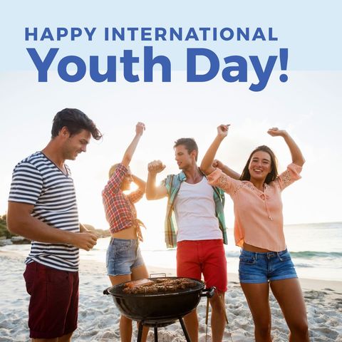 joyful friends celebrating international youth day at beach bbq - Download Free Stock Templates Pikwizard.com