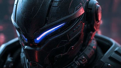 Futuristic sci-fi combat helmet with led visor