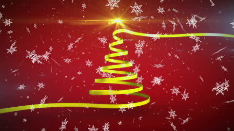 Festive Red Christmas Tree Animation with Snowflakes