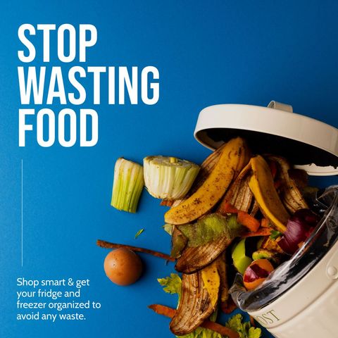 stop wasting food campaign with garbage bin and peels - Download Free Stock Templates Pikwizard.com