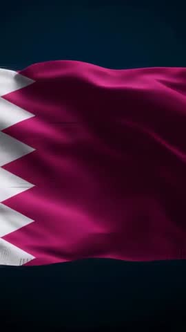 Vertical video of Qatar flag waving close-up with white serrated band and silk texture