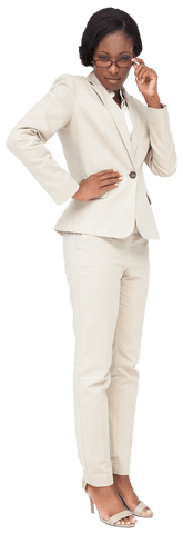 Confident african american businesswoman in formal suit on transparent background