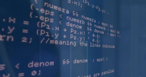 Digital code on blue screen representing data processing concept