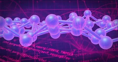 Digital network connections with glowing molecular structure in pink