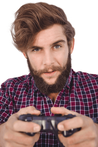 Bearded Young Man Engaging in Video Gaming Experience Transparent Background - Download Free Stock Videos Pikwizard.com