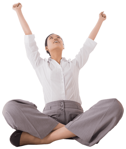 transparent businesswoman celebrating success sitting cross legged - Download Free Stock Videos Pikwizard.com