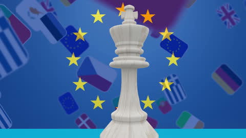 Chess King with European Union and Multinational Flags
