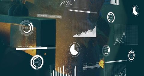 Gloved worker grinding steel beam producing sparks with industrial hud data overlay