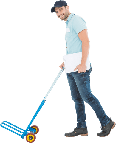 transparent delivery man with empty trolley smiling - Download Free Stock Videos Pikwizard.com