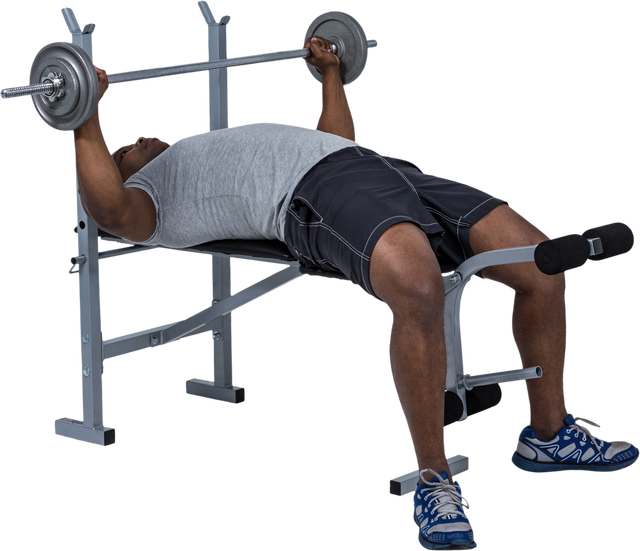 Transparent image of a fit man bench pressing a barbell in gym attire - Download Free Stock Videos Pikwizard.com