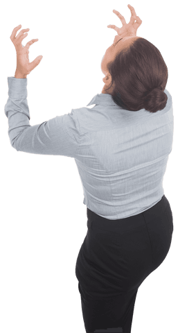 Stressed Businesswoman Raising Hands on Transparent Background