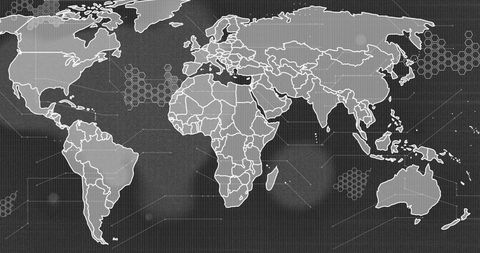 Digital World Map on Black Background with Geometric Designs - Download Free Stock Images Pikwizard.com
