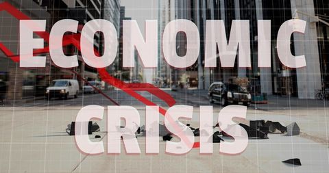 Economic Crisis Concept with Falling Dollar Sign in Urban Setting