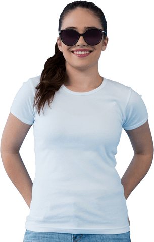 Happy Woman Wearing Sunglasses on Transparent Background