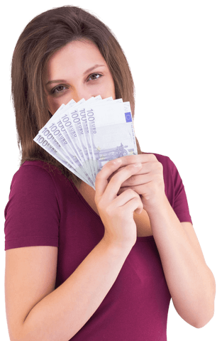 Smiling Woman Holding Euro Currency on Transparent Background for Business Use - Download Free Stock Videos Pikwizard.com