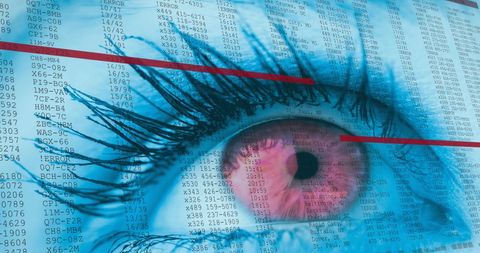 Red eye with overlapping digital data streams concept
