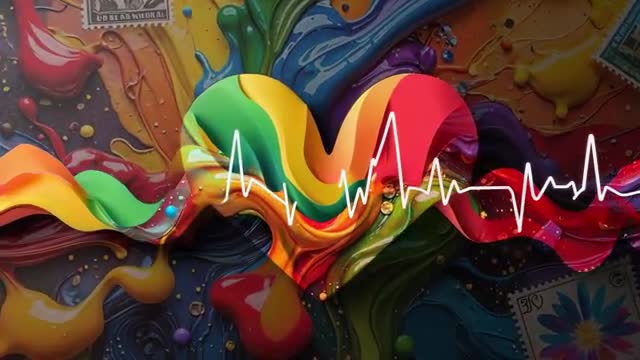 Electrifying Pulse of Rainbow Heart on Vibrant Painted Canvas