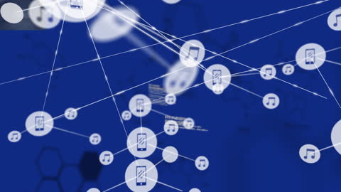 Animated Network with Connection Icons on Blue Background