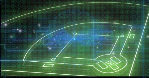 Futuristic baseball field analytics interface with digital elements