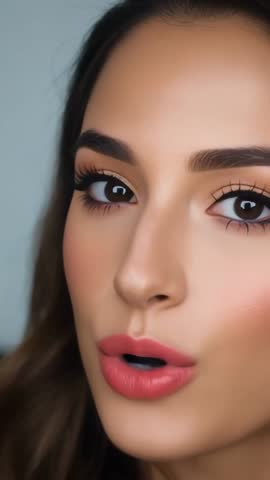 Vertical Makeup Tutorial Showing Close-up Face Teaching Beauty Tips with Pearl Stud Earring