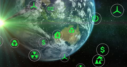 Animated Eco Icons Overlaying Earth for Environmental Awareness
