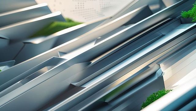 Futuristic metallic panels with green accents