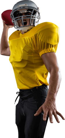 Energetic transparent american football player holding ball