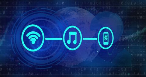 Digital Connectivity Icons with Binary Network Background - Download Free Stock Images Pikwizard.com