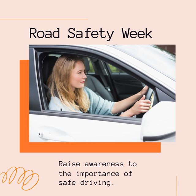 Young Woman Driving Car During Road Safety Week Campaign - Download Free Stock Templates Pikwizard.com