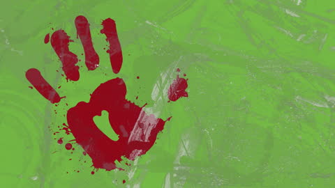 Red Handprint on Distressed Green Abstract Background