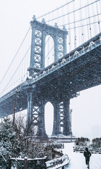 Winter Snowfall Over Manhattan Bridge in New York City - Download Free Stock Photos Pikwizard.com