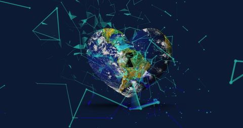 Heart-shaped earth with geometric network and keyhole symbolism