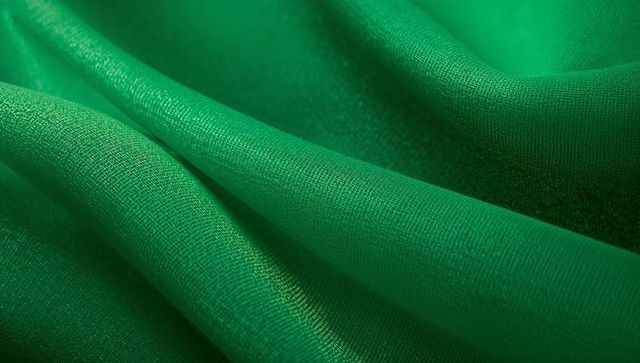 Lush green woven fabric close-up draping with visible weave texture and soft folded sheen