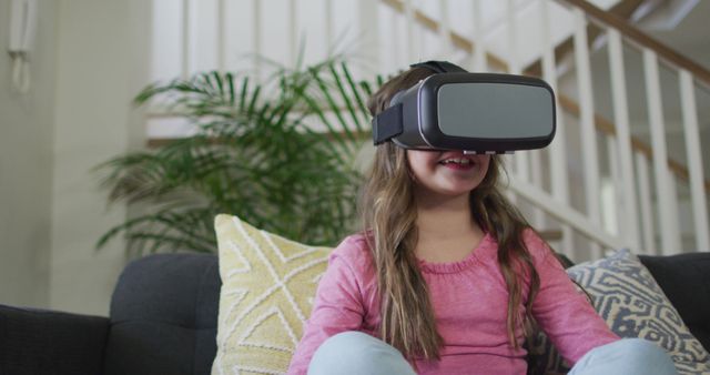 Girl Enjoying Virtual Reality Experience at Home - Download Free Stock Images Pikwizard.com