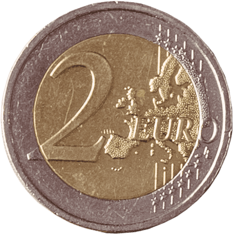 Close-up detail transparent two euro cent coin isolated