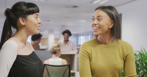 Businesswomen Engaging in Friendly Conversation at Office - Download Free Stock Images Pikwizard.com