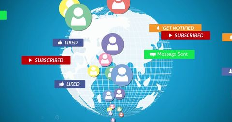 Social media notifications hovering around globe database