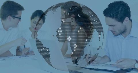 Global Business Strategy Meeting with Digital Technology Integration